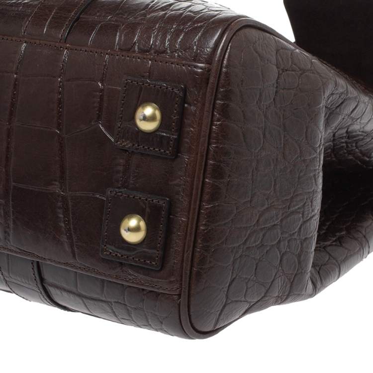 مملوكة مسبقًا Mulberry Dark Brown Croc Embossed Leather Bayswater Satchel
