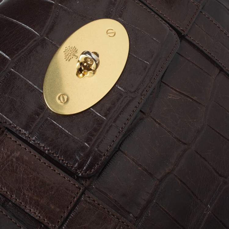 مملوكة مسبقًا Mulberry Dark Brown Croc Embossed Leather Bayswater Satchel
