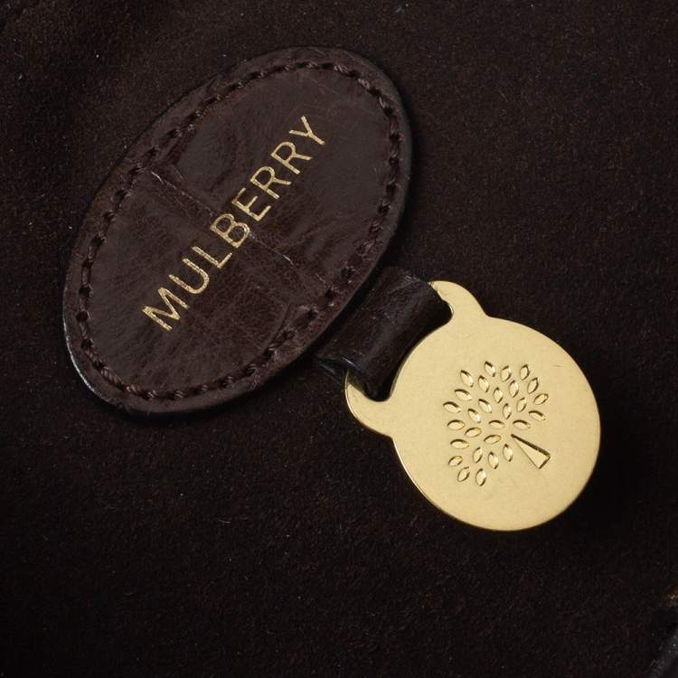 مملوكة مسبقًا Mulberry Dark Brown Croc Embossed Leather Bayswater Satchel