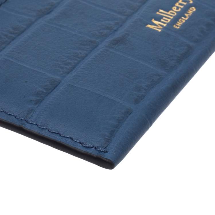 Pre Owned Mulberry Blue Croc Embossed Leather Card Holder