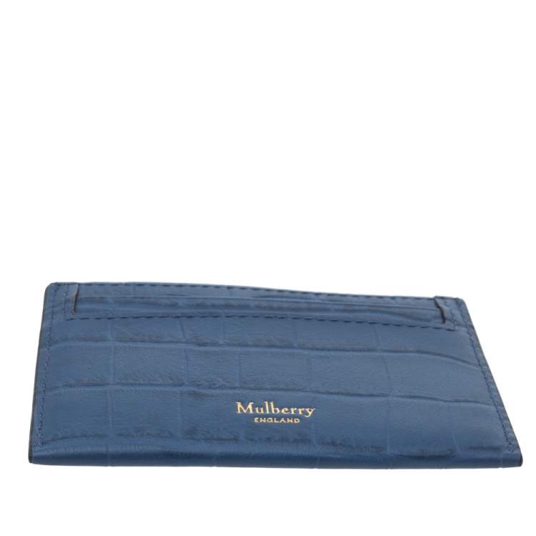 Pre Owned Mulberry Blue Croc Embossed Leather Card Holder