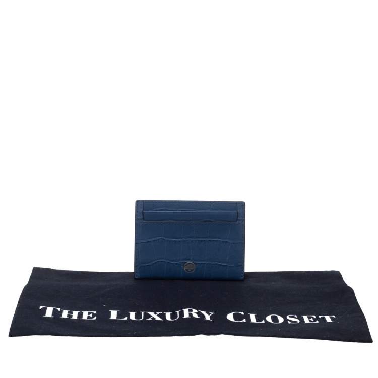 Pre Owned Mulberry Blue Croc Embossed Leather Card Holder