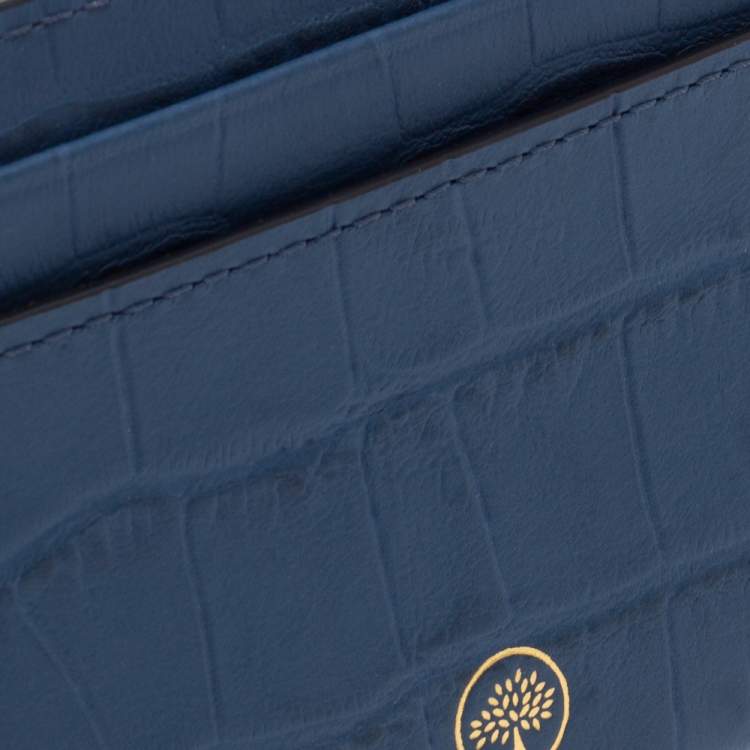 Pre Owned Mulberry Blue Croc Embossed Leather Card Holder