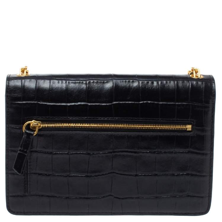 Pre Owned Mulberry Black Croc Embossed Leather Small Darley Crossbody Bag