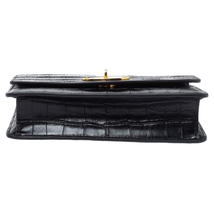 Pre Owned Mulberry Black Croc Embossed Leather Small Darley Crossbody Bag