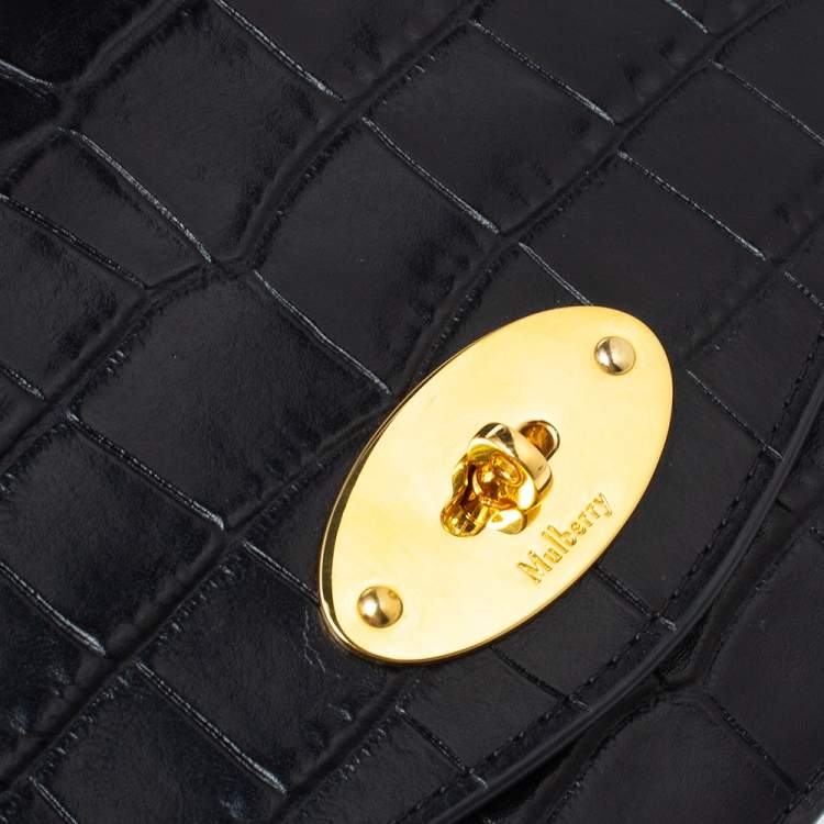 Pre Owned Mulberry Black Croc Embossed Leather Small Darley Crossbody Bag