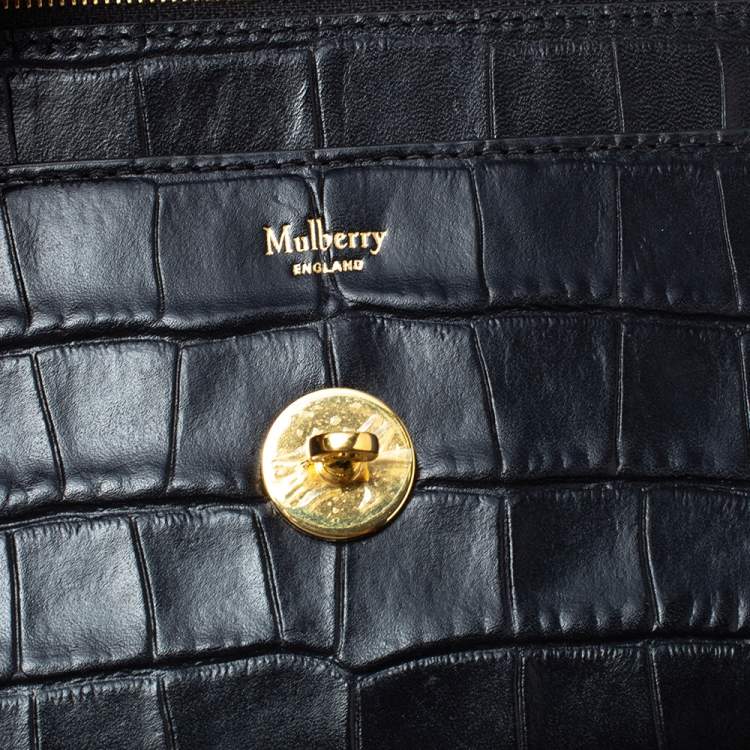 Pre Owned Mulberry Black Croc Embossed Leather Small Darley Crossbody Bag