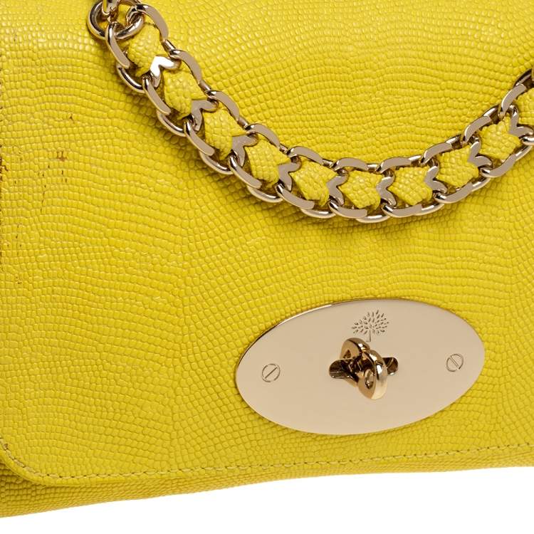 Pre Owned Mulberry Yellow Lizard Embossed Leather Shoulder Bag