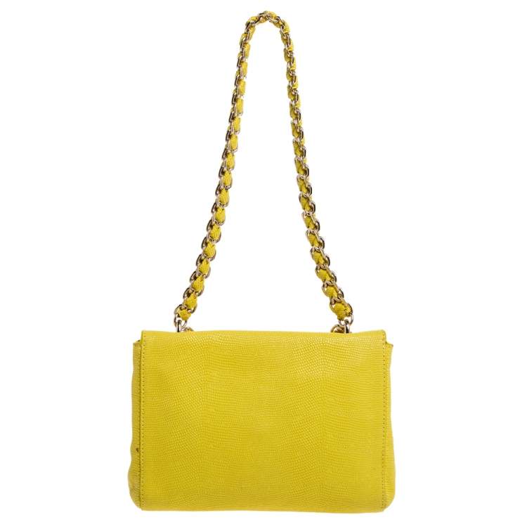 Pre Owned Mulberry Yellow Lizard Embossed Leather Shoulder Bag