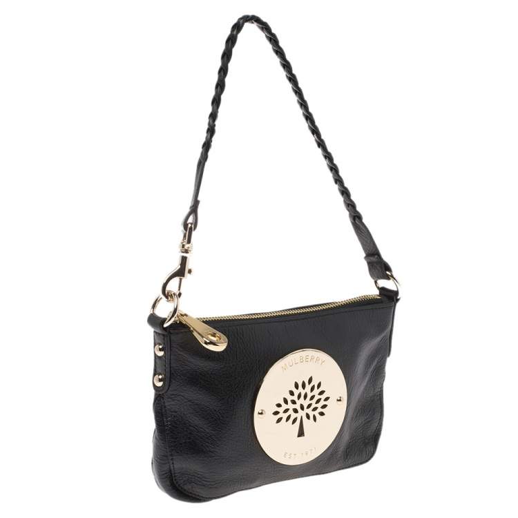 Pre Owned Mulberry Black Leather Daria Wristlet Clutch
