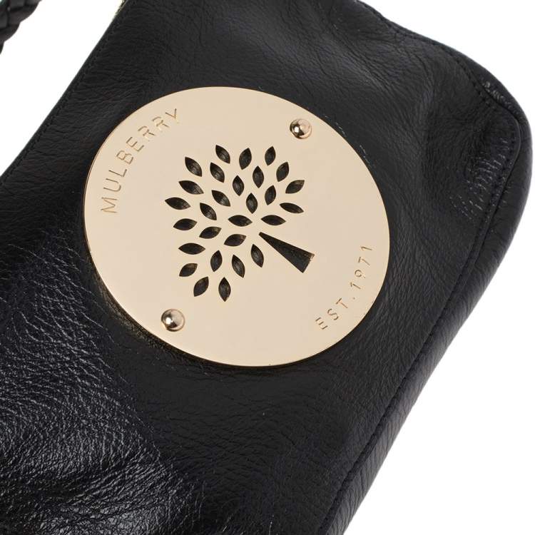 Pre Owned Mulberry Black Leather Daria Wristlet Clutch