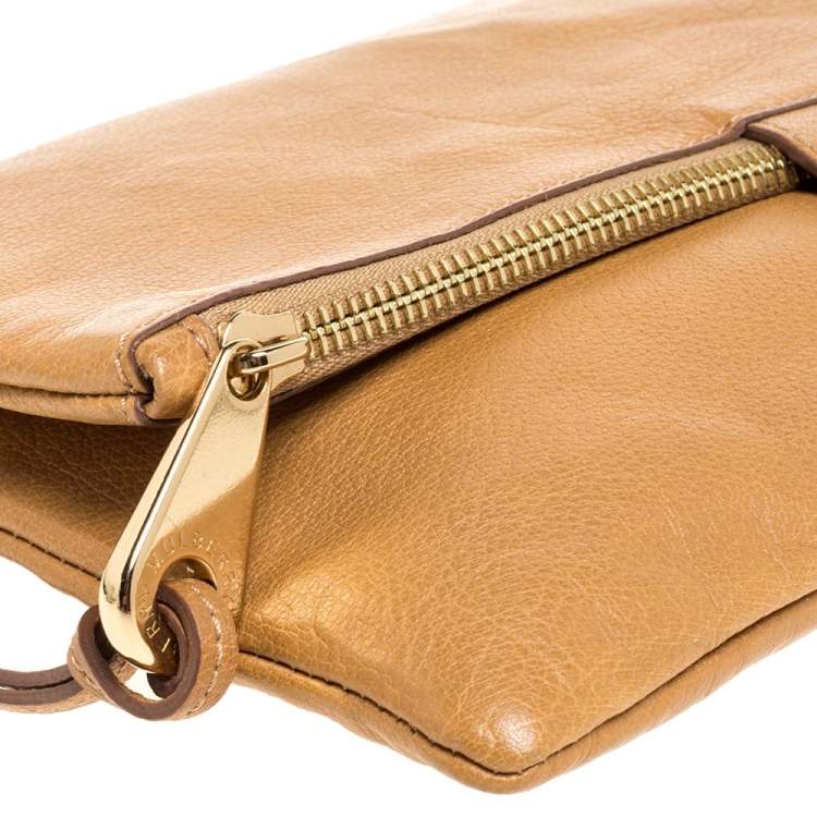 Pre Owned Mulberry Brown Leather Fold Over Turnlock Clutch