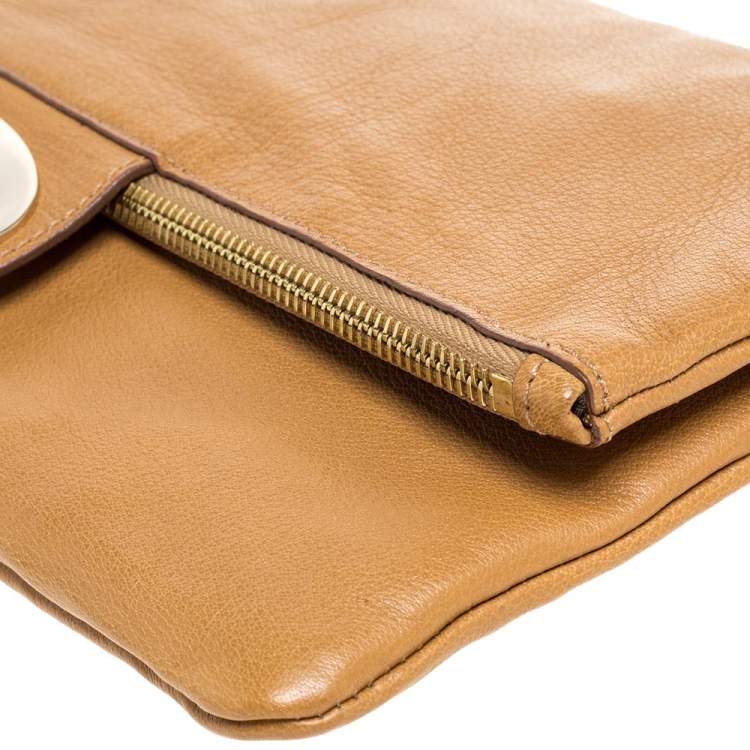 Pre Owned Mulberry Brown Leather Fold Over Turnlock Clutch
