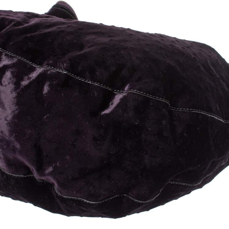 Pre Owned Mulberry Dark Plum Ostrich Embossed Velvet Daria Hobo