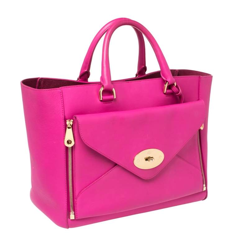 Pre Owned Mulberry Fuchsia Leather Large Willow Tote