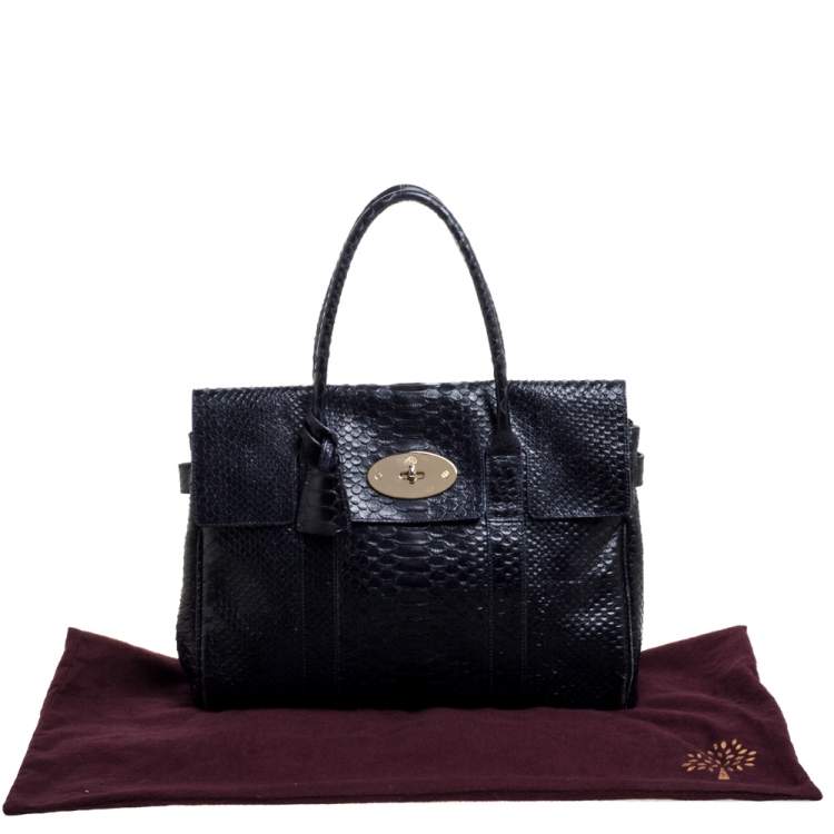 Pre Owned Mulberry Deep Midnight Blue Python Effect Leather Bayswater Satchel