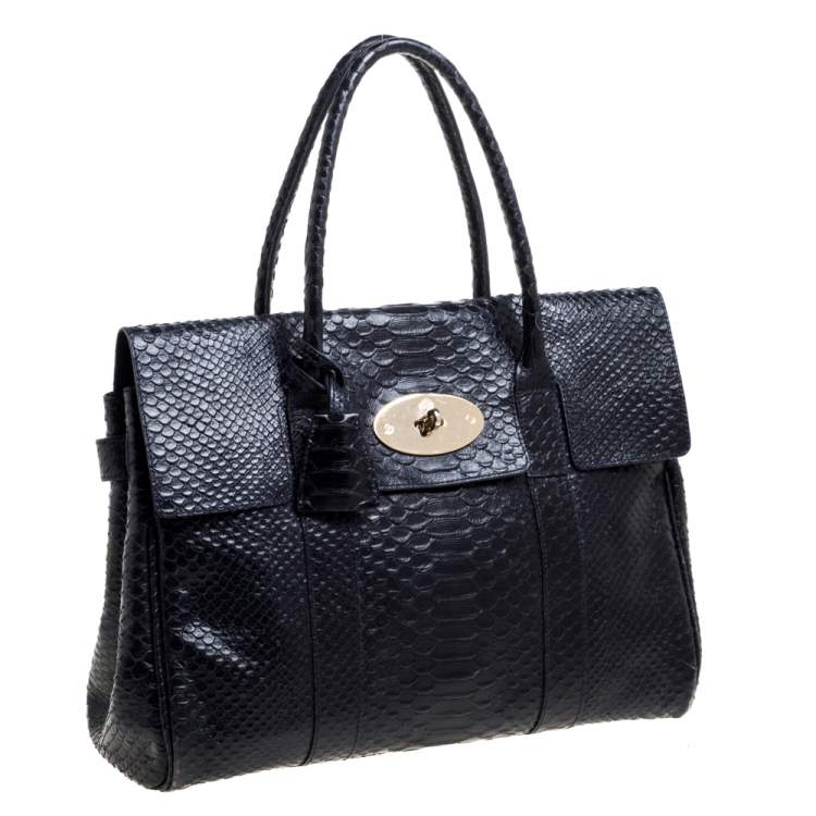 Pre Owned Mulberry Deep Midnight Blue Python Effect Leather Bayswater Satchel