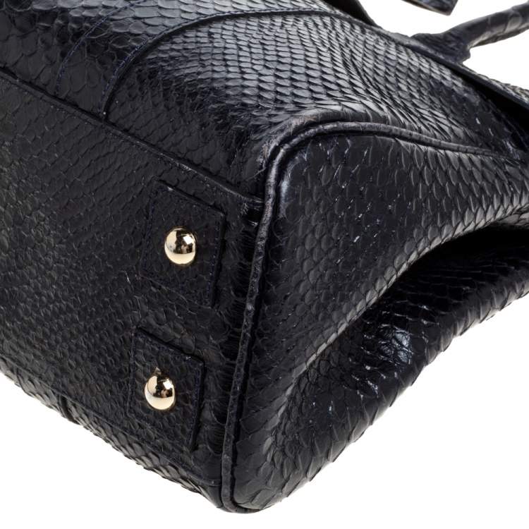 Pre Owned Mulberry Deep Midnight Blue Python Effect Leather Bayswater Satchel