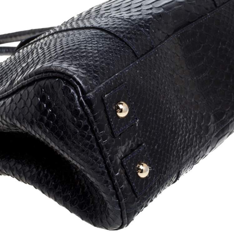 Pre Owned Mulberry Deep Midnight Blue Python Effect Leather Bayswater Satchel