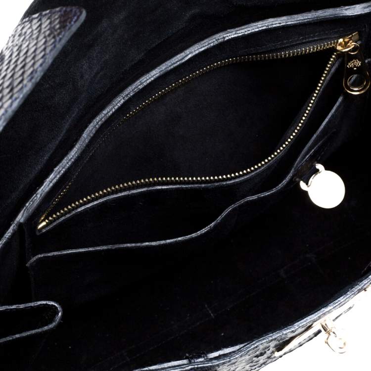 Pre Owned Mulberry Deep Midnight Blue Python Effect Leather Bayswater Satchel