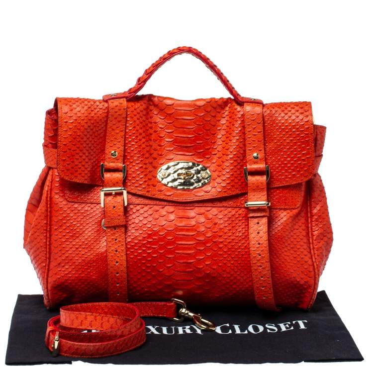 Pre Owned Mulberry Orange Python Embossed Leather Oversized Alexa Satchel