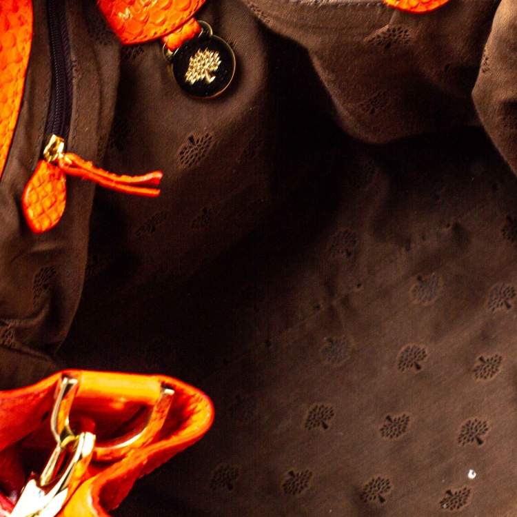 Pre Owned Mulberry Orange Python Embossed Leather Oversized Alexa Satchel