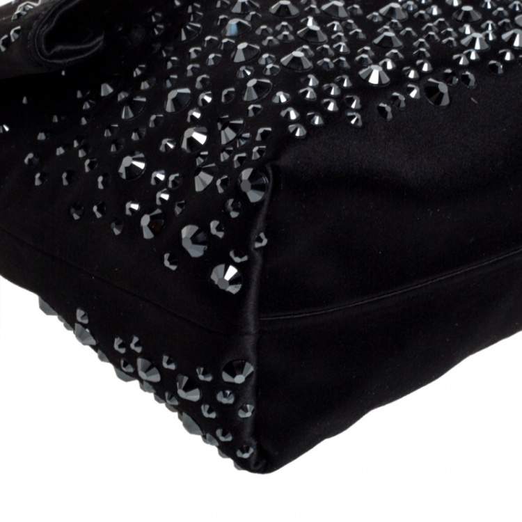 Pre Owned Mulberry Black Satin Embellished Clemmie Foldover Clutch