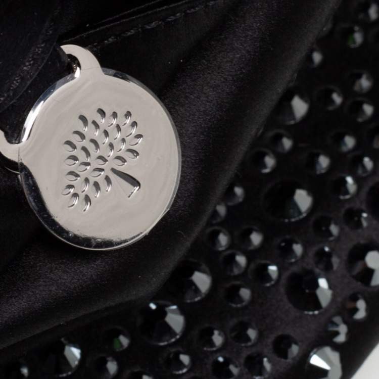 Pre Owned Mulberry Black Satin Embellished Clemmie Foldover Clutch