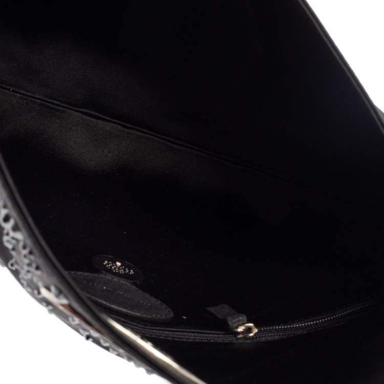 Pre Owned Mulberry Black Satin Embellished Clemmie Foldover Clutch