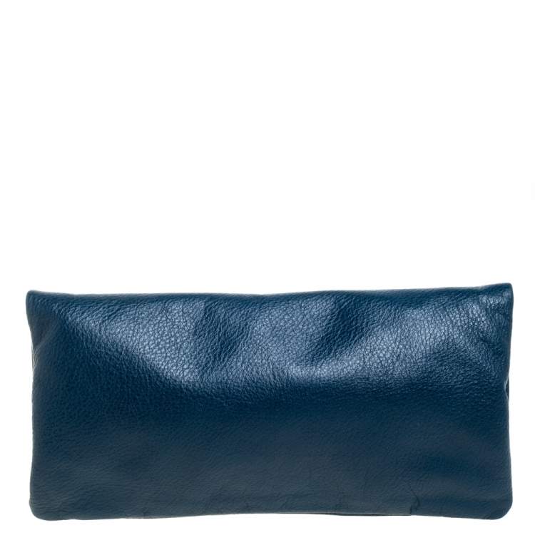 Pre Owned Mulberry Dark Teal Leather Daria Fold Over Clutch