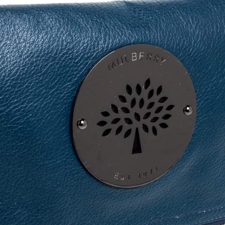 Pre Owned Mulberry Dark Teal Leather Daria Fold Over Clutch