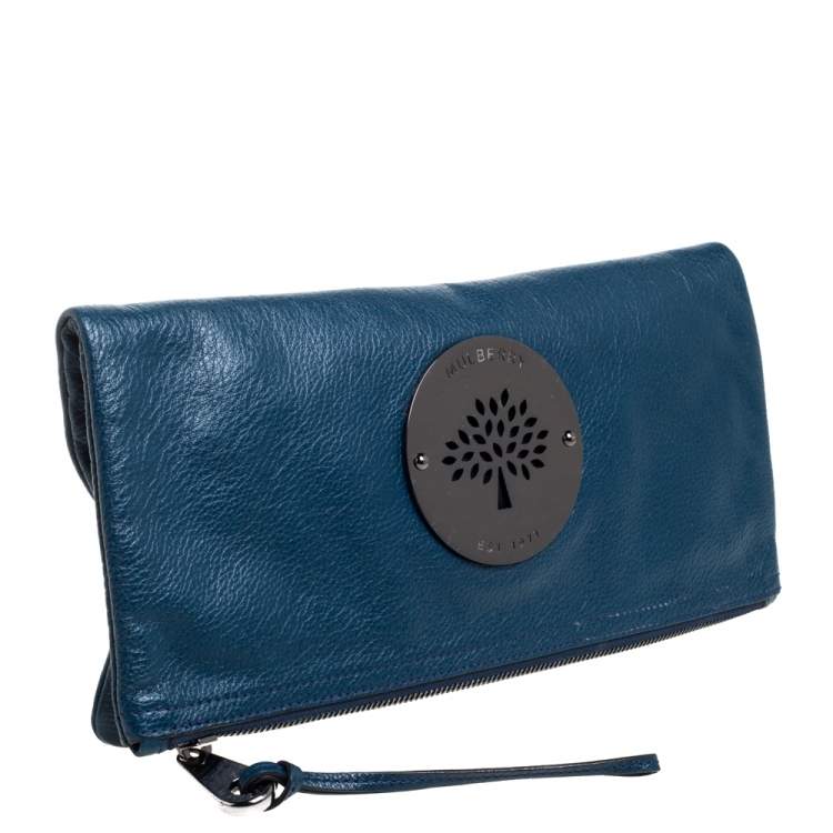 Pre Owned Mulberry Dark Teal Leather Daria Fold Over Clutch