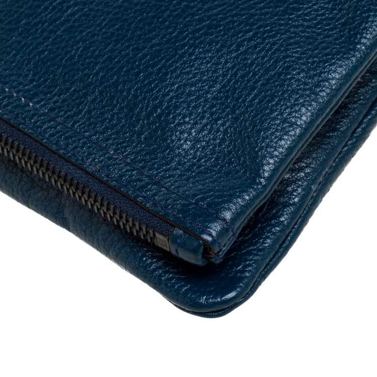 Pre Owned Mulberry Dark Teal Leather Daria Fold Over Clutch