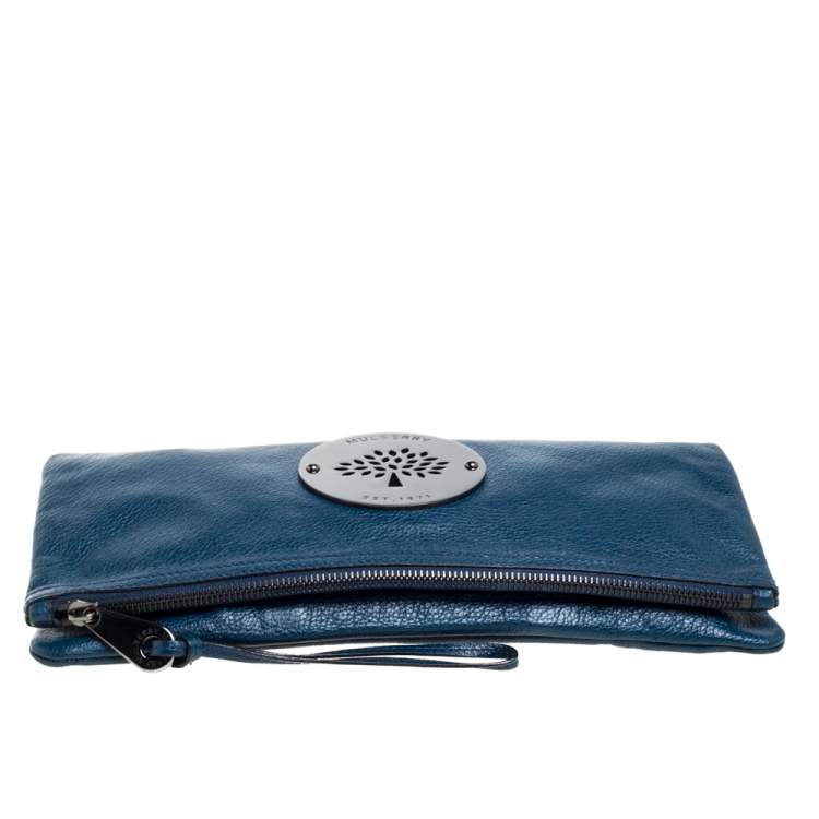 Pre Owned Mulberry Dark Teal Leather Daria Fold Over Clutch