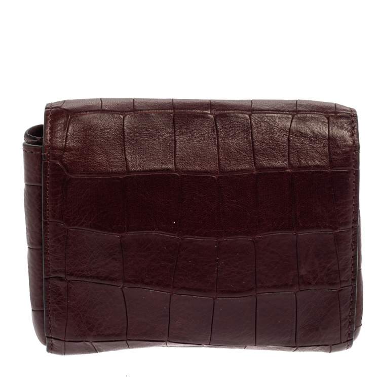 Pre Owned Mulberry Burgundy Crocodile Embossed Leather Mini Lily Shoulder Bag