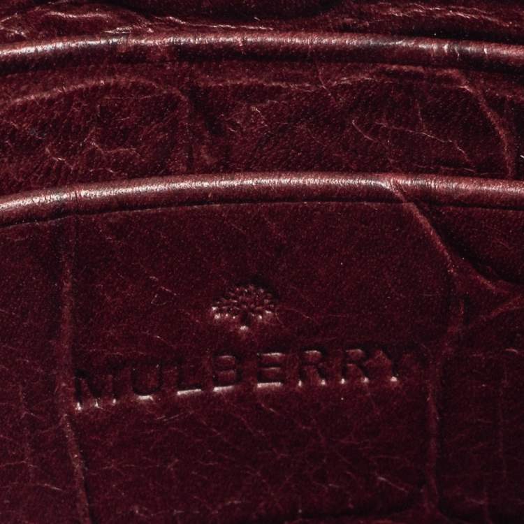 Pre Owned Mulberry Burgundy Crocodile Embossed Leather Mini Lily Shoulder Bag