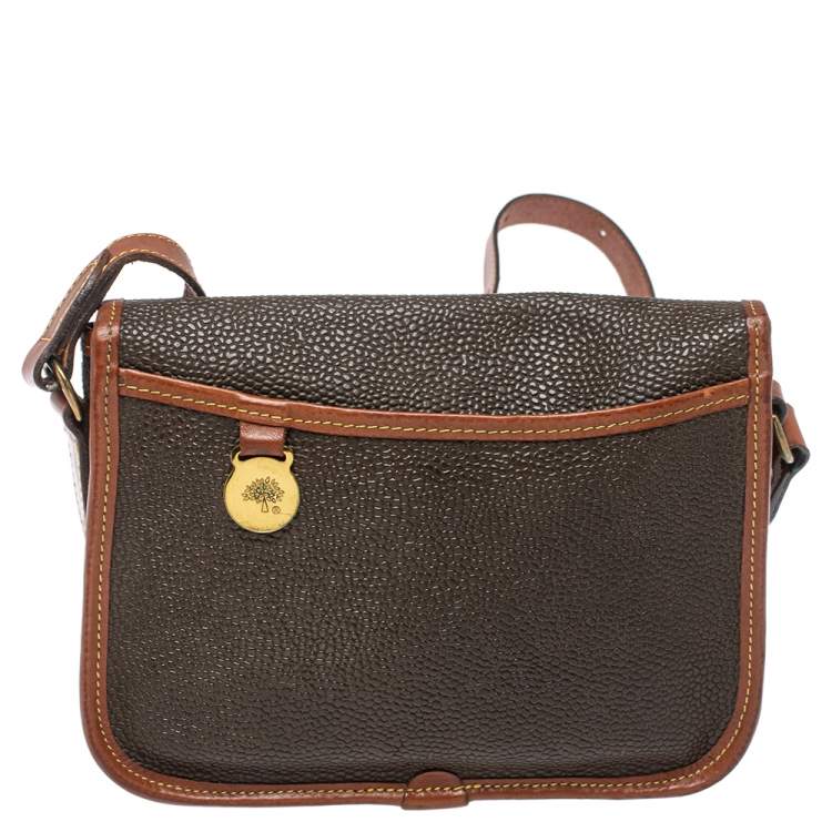 Pre Owned Mulberry Dark Brown Textured Leather Vintage Flap Crossbody Bag