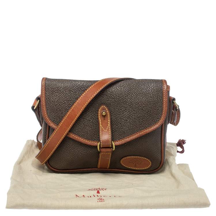 Pre Owned Mulberry Dark Brown Textured Leather Vintage Flap Crossbody Bag