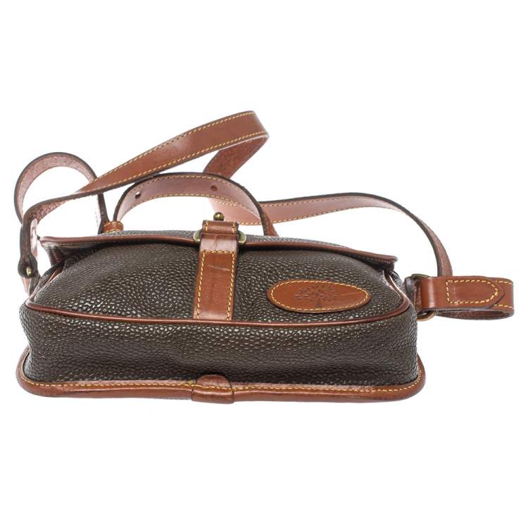 Pre Owned Mulberry Dark Brown Textured Leather Vintage Flap Crossbody Bag