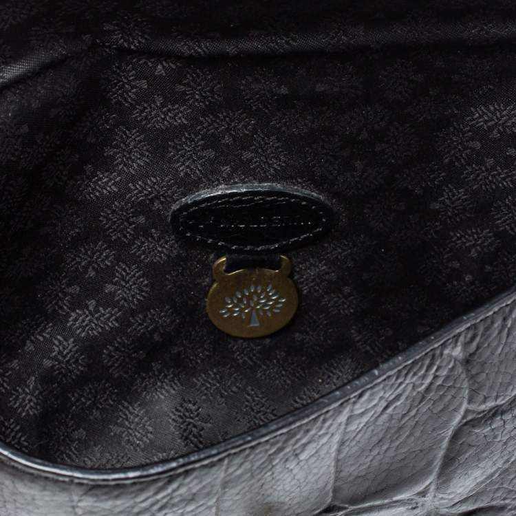 Pre Owned Mulberry Black Croc Embossed Leather Turnlock Flap Shoulder Bag
