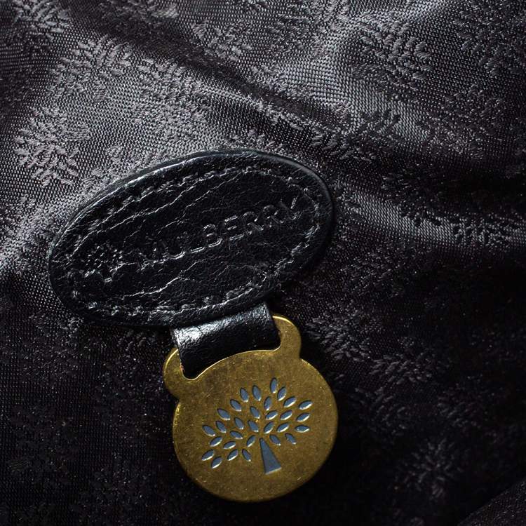 Pre Owned Mulberry Black Croc Embossed Leather Turnlock Flap Shoulder Bag