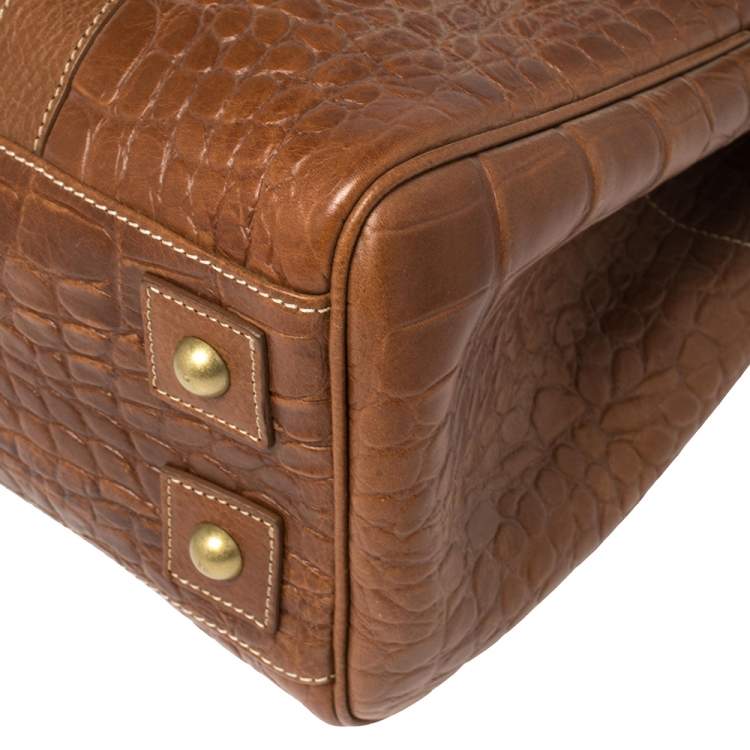 مملوكة مسبقًا Mulberry Brown Croc Embossed Leather Bayswater Satchel