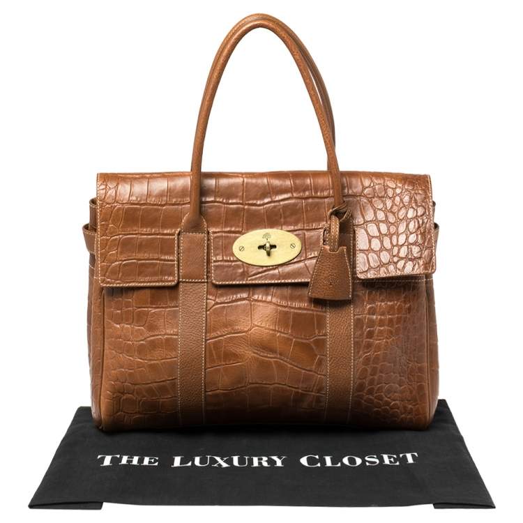 مملوكة مسبقًا Mulberry Brown Croc Embossed Leather Bayswater Satchel