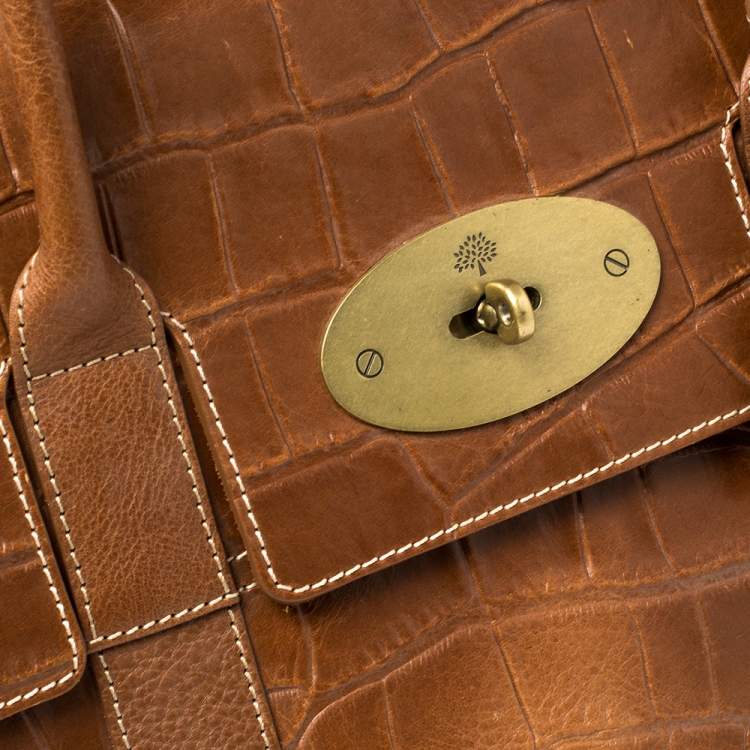 مملوكة مسبقًا Mulberry Brown Croc Embossed Leather Bayswater Satchel