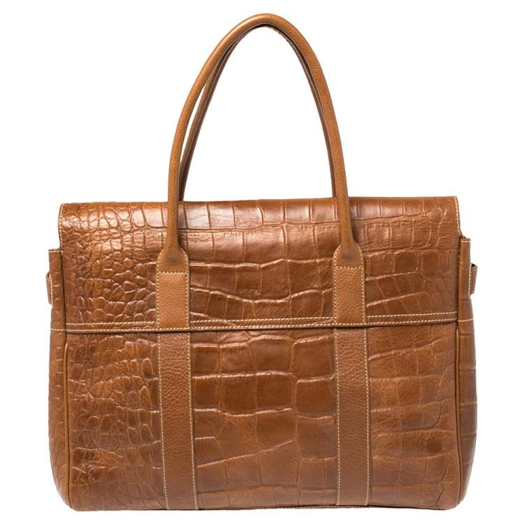 مملوكة مسبقًا Mulberry Brown Croc Embossed Leather Bayswater Satchel