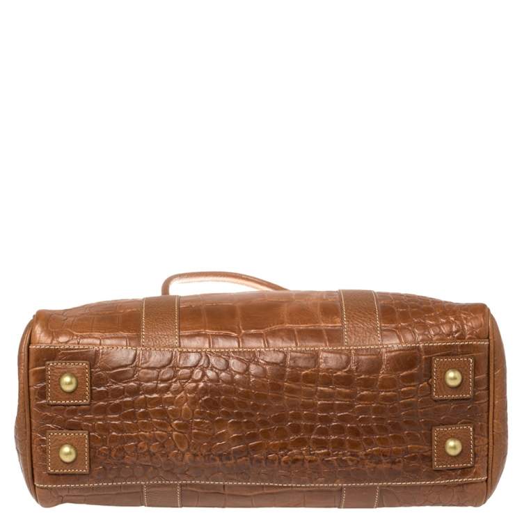 مملوكة مسبقًا Mulberry Brown Croc Embossed Leather Bayswater Satchel
