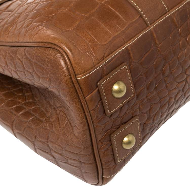 مملوكة مسبقًا Mulberry Brown Croc Embossed Leather Bayswater Satchel