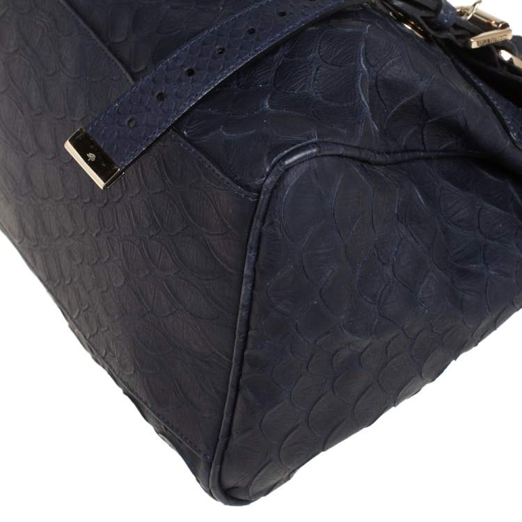 Pre Owned Mulberry Navy Blue Python Embossed Leather Oversized Alexa Satchel