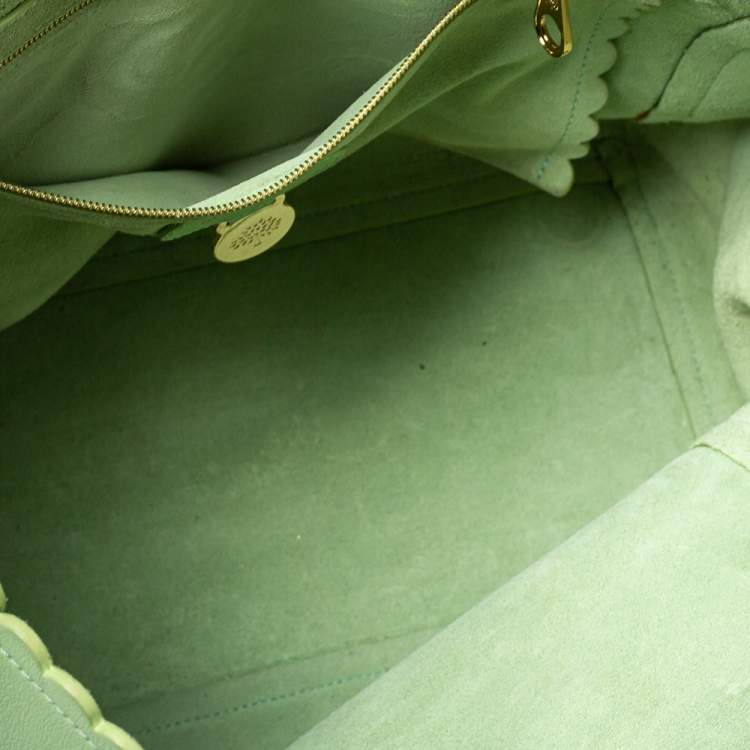 Pre Owned Mulberry Mint Green Leather Flower Cecily Tote