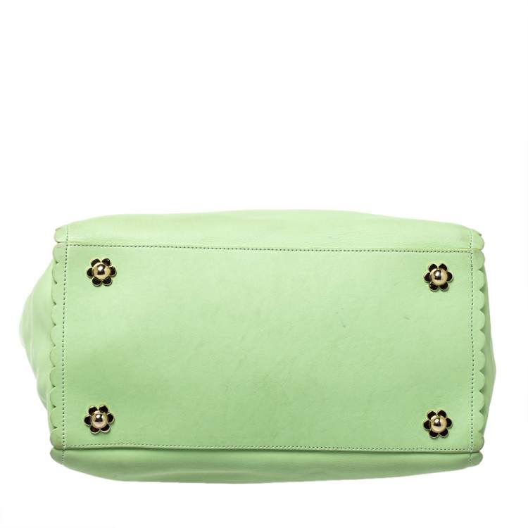 Pre Owned Mulberry Mint Green Leather Flower Cecily Tote